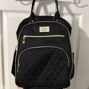 Quilted Black Backpack with Gold Zippers